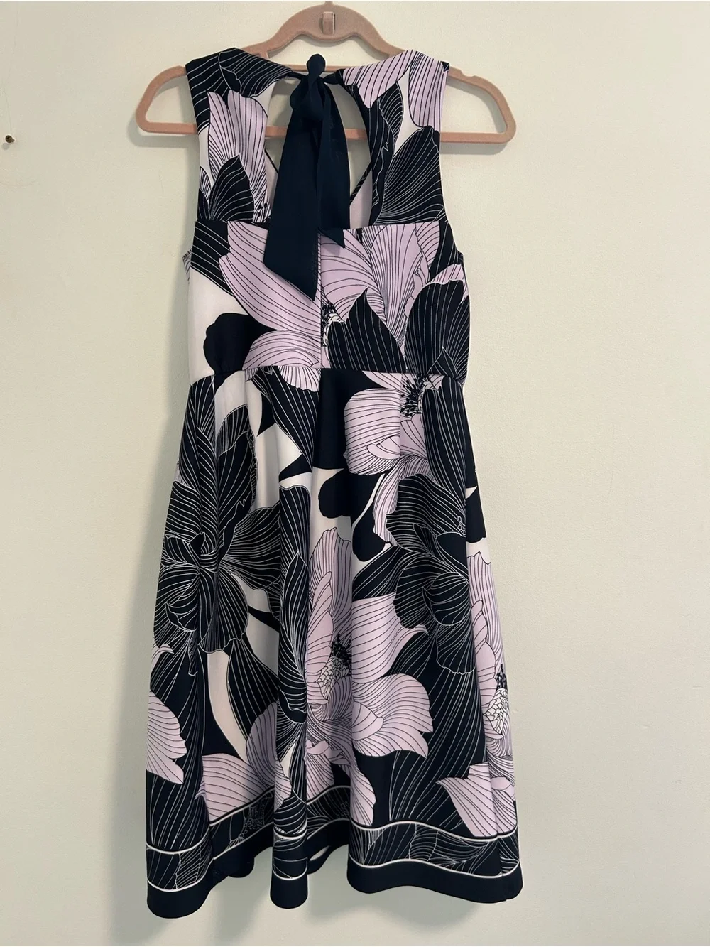 Roz & Ali Black and Light Lavender Floral Fit-and-Flare Midi Dress